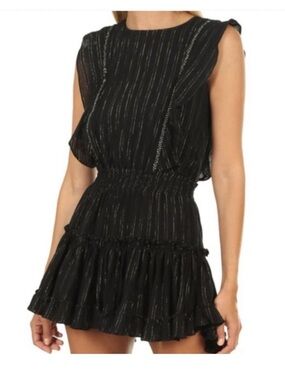 Misa Los Angeles Black Metallic-Stripe Ruffle Mini Dress